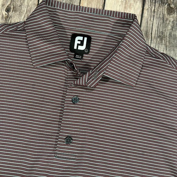 FootJoy Performance Stretch Short Sleeve Golf Polo Shirt Large Red Grey Striped - Picture 1 of 8